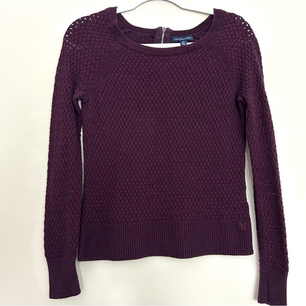 American Eagle Outfitters Women’s Plum Textured Crew Neck Sweater